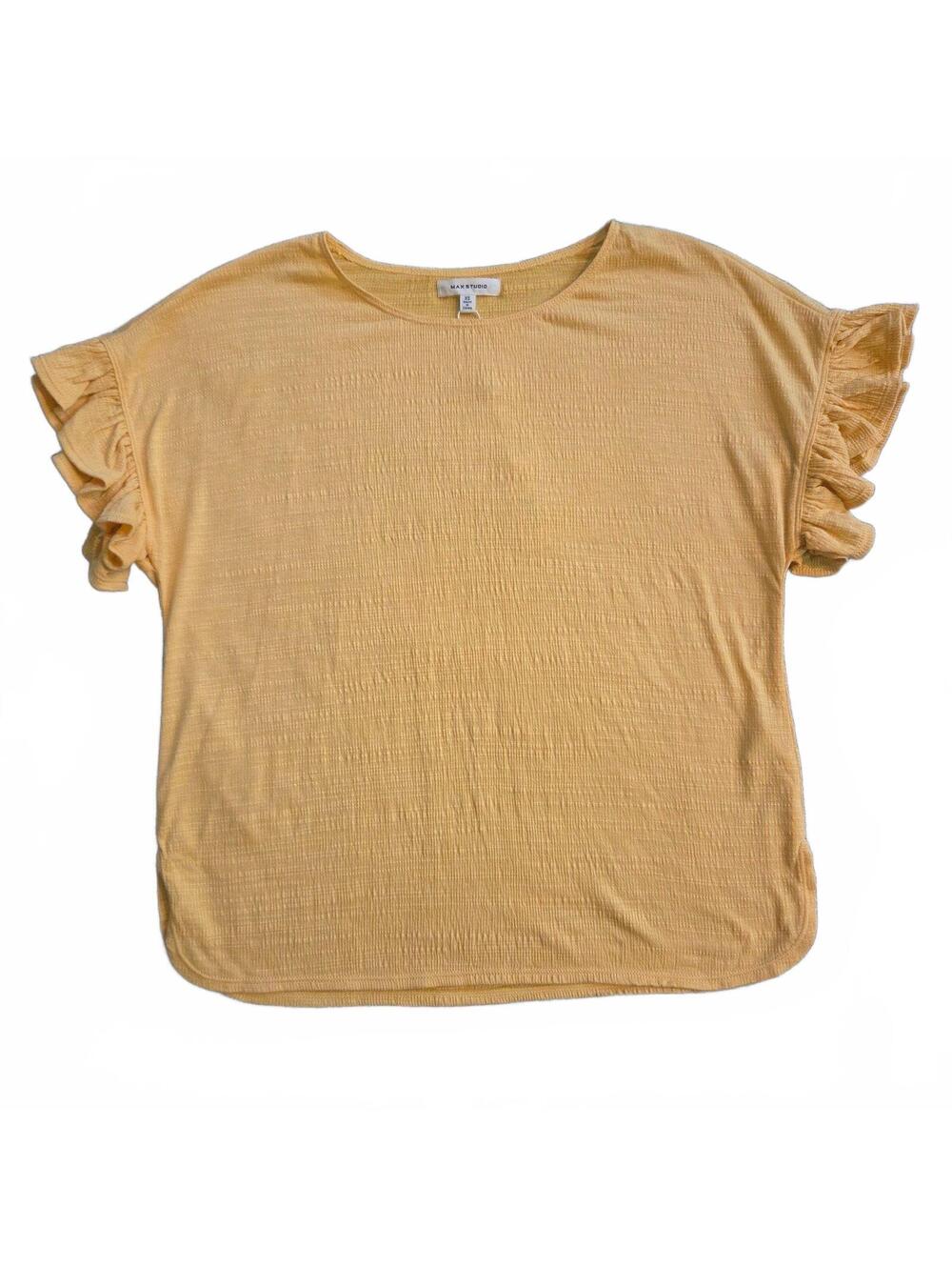 Max Studio XS Sunshine Yellow Ruffle Sleeve Textured Top